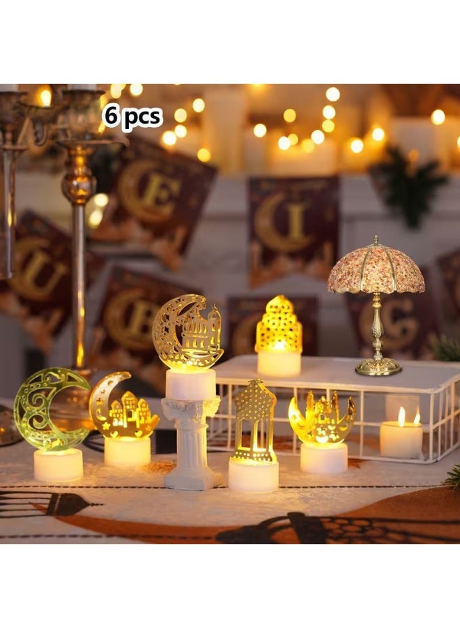 بينكو زينات رمضان ، 6 رمضان عيد الفطر ديكور خفيف ، منارة قلعة قمر ذهبية عيد مبارك مصباح فانوس صغير ، مصباح ليلي ليد رمضان عيد الفطر ديكور حفلات عشاء منزلي هدية طاولة - Image 2